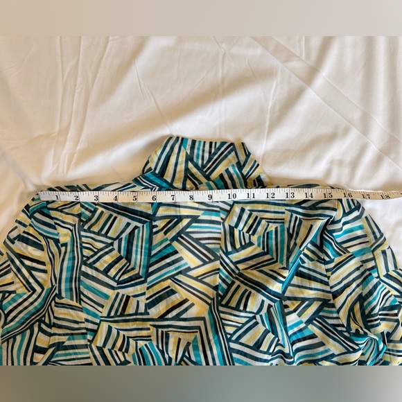 NWT Banana Republic sheer Blue Green 3/4 Sleeve blouse front Bow Lightweight M - Picture 9 of 13